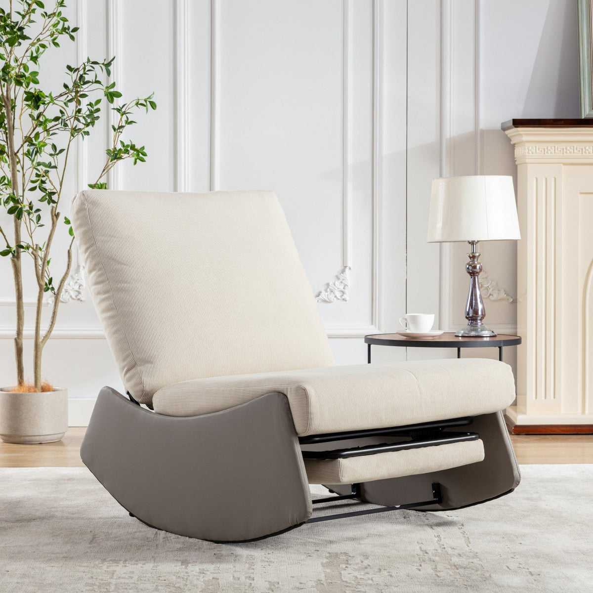 Modern rocking chair recliner, comfortable cushioned recliner with footstool, gray V.I.P Digital Presence
