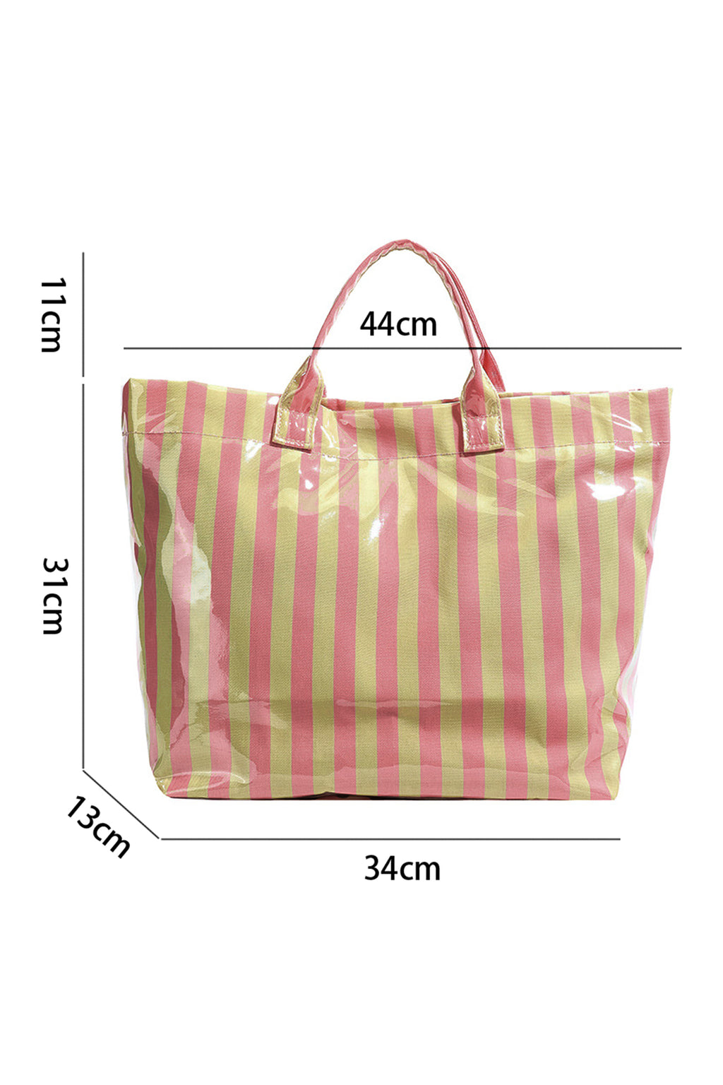 Red Glossy Striped Vinyl Large Tote Bag (Color Varied)
