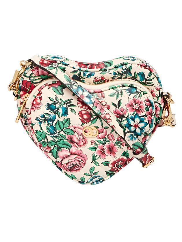 Gucci Brit Roses Print Quilted Leather Interlocking G Mini Heart Crossbody Bag Banlieue91