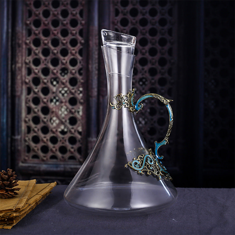Enamel lead-free red wine cup crystal glass high footed cup decanter set