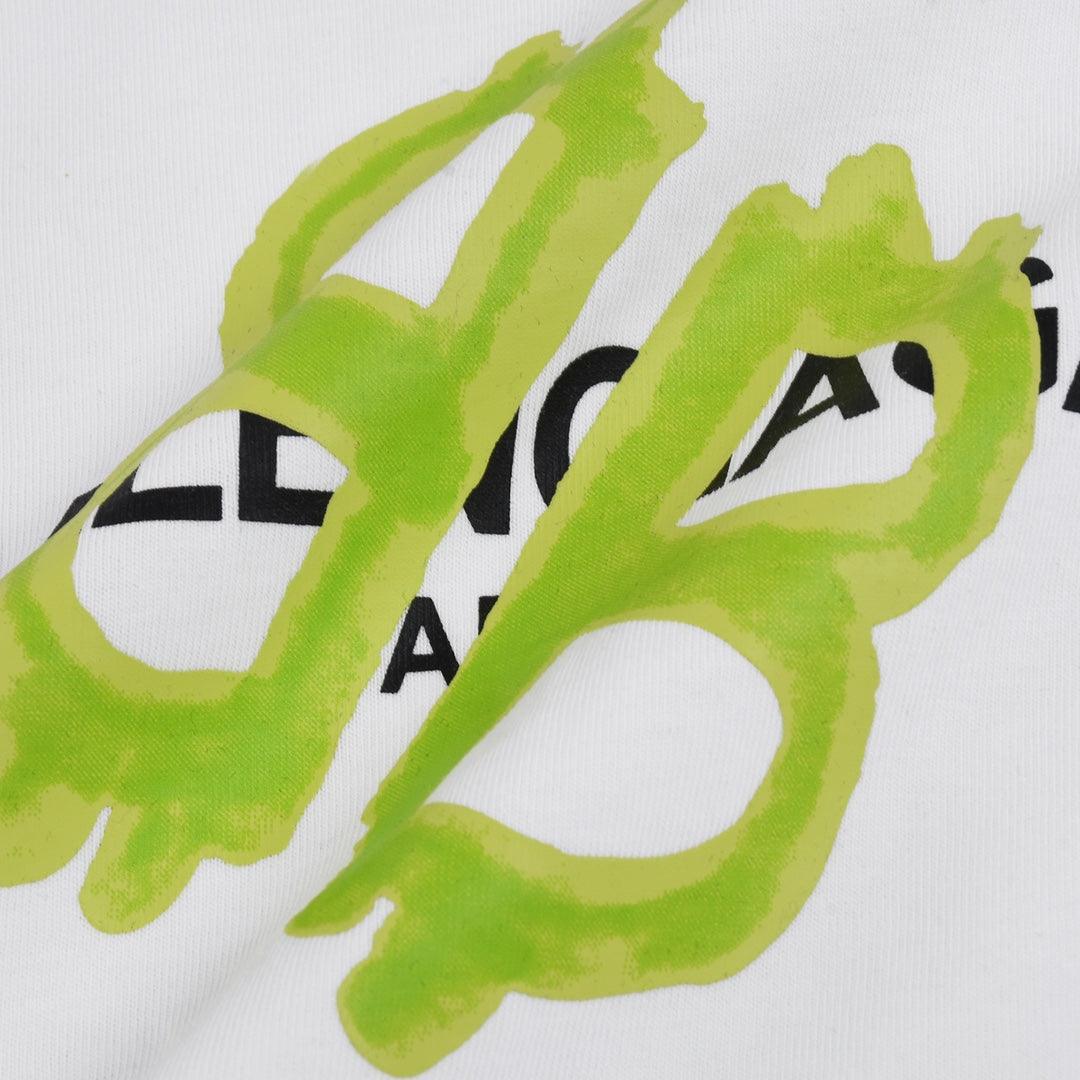 Balenciaga White & Green T-Shirt Without Collar Banlieue91