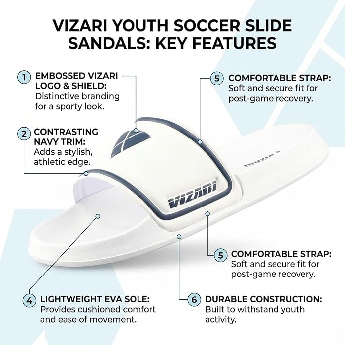 Vizari Youth Soccer Slide Sandals – White Vizari Sports