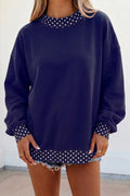 Brown Colorblock Polka Dot Contrast Trim Oversized Sweatshirt Shewin