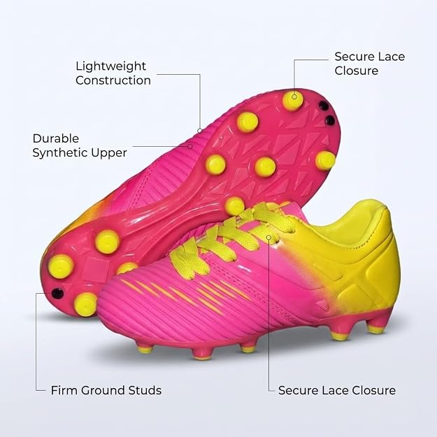 Vizari Liga Kids Firm Ground (FG) Soccer Cleats -Pink/Yellow, Youth Sizes 8C-Y Under $30 Vizari Sports