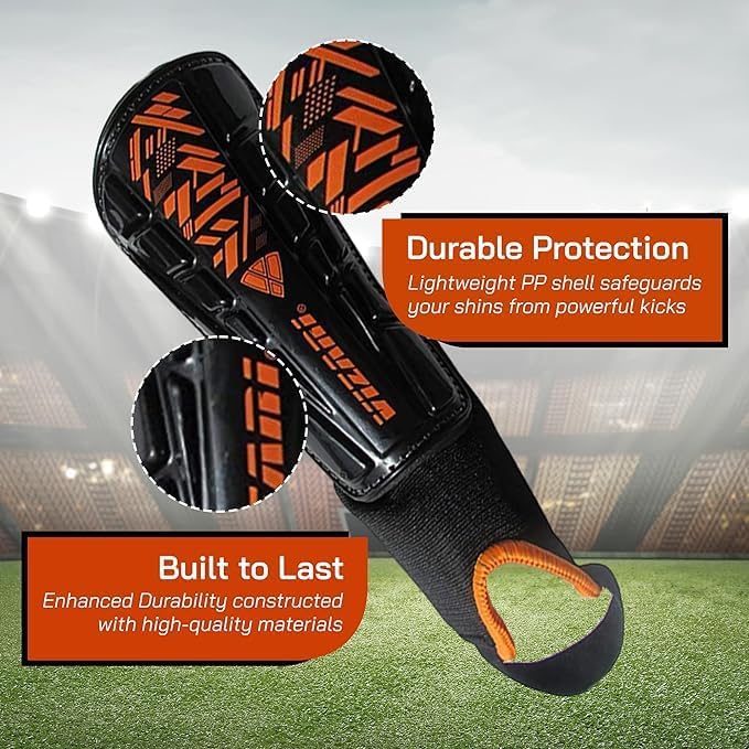 Vizari Malaga Soccer Shin Guards – Lightweight Ankle Protection, Black/Neon Orange Vizari Sports