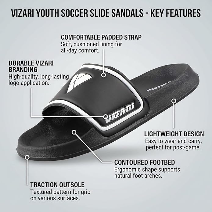 Vizari Sports Adult Soccer Slide Sandals - Black Vizari Sports
