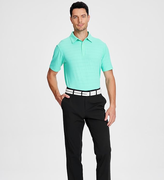Esabel.C Jacquard Golf Shirts for Men Moisture Wicking Short Sleeve Performance Dry Fit Active Mens Polo Shirts IronWave Fitness
