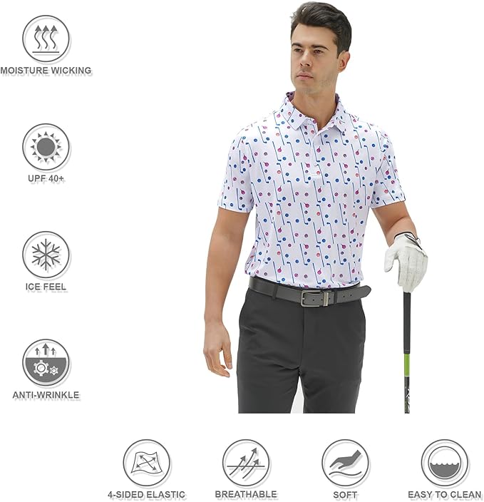 DEOLAX Mens Polo Shirts Fashion Print Mens Golf Shirt Dry Fit Mens Golf Polo Short Sleeve Quick Dry Funny Golf Shirt for Men IronWave Fitness