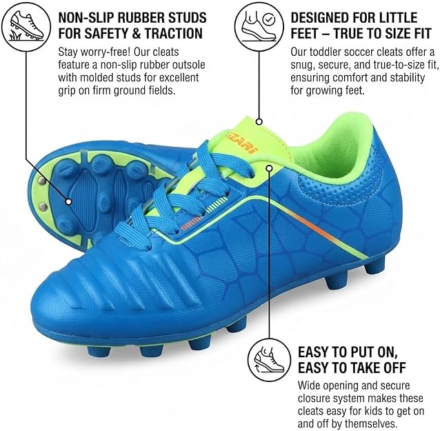 Vizari Catalina Junior. Firm Ground Soccer Shoes – Blue/Lime/Orange Vizari Sports