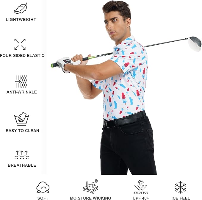 DEOLAX Mens Polo Shirts Fashion Print Mens Golf Shirt Dry Fit Mens Golf Polo Short Sleeve Quick Dry Funny Golf Shirt for Men IronWave Fitness