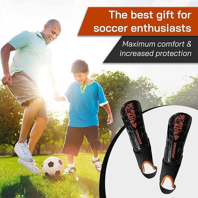 Vizari Malaga Soccer Shin Guards – Lightweight Ankle Protection, Black/Neon Orange Vizari Sports