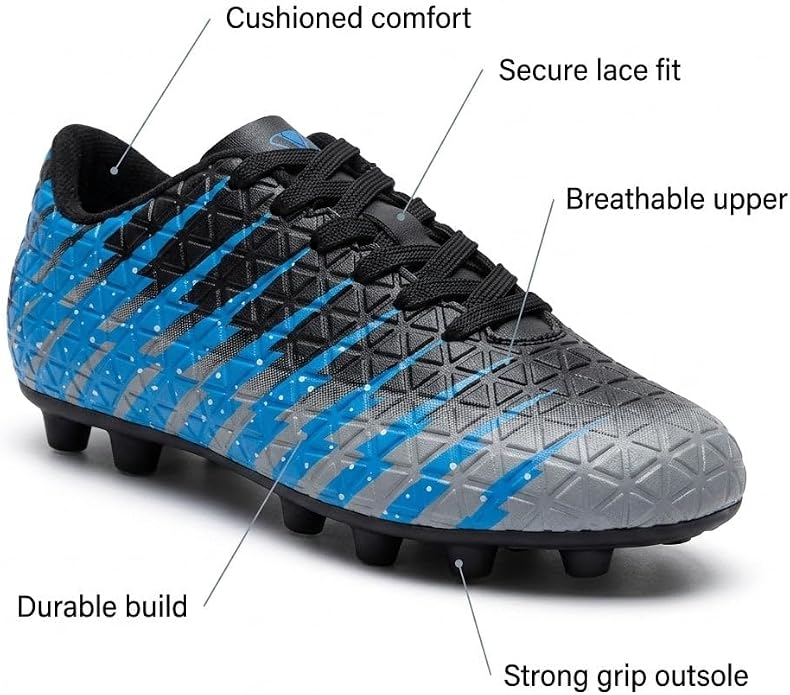 Vizari Bolt Youth Firm Ground Soccer Cleats - Black/Sky/Silver Vizari Sports