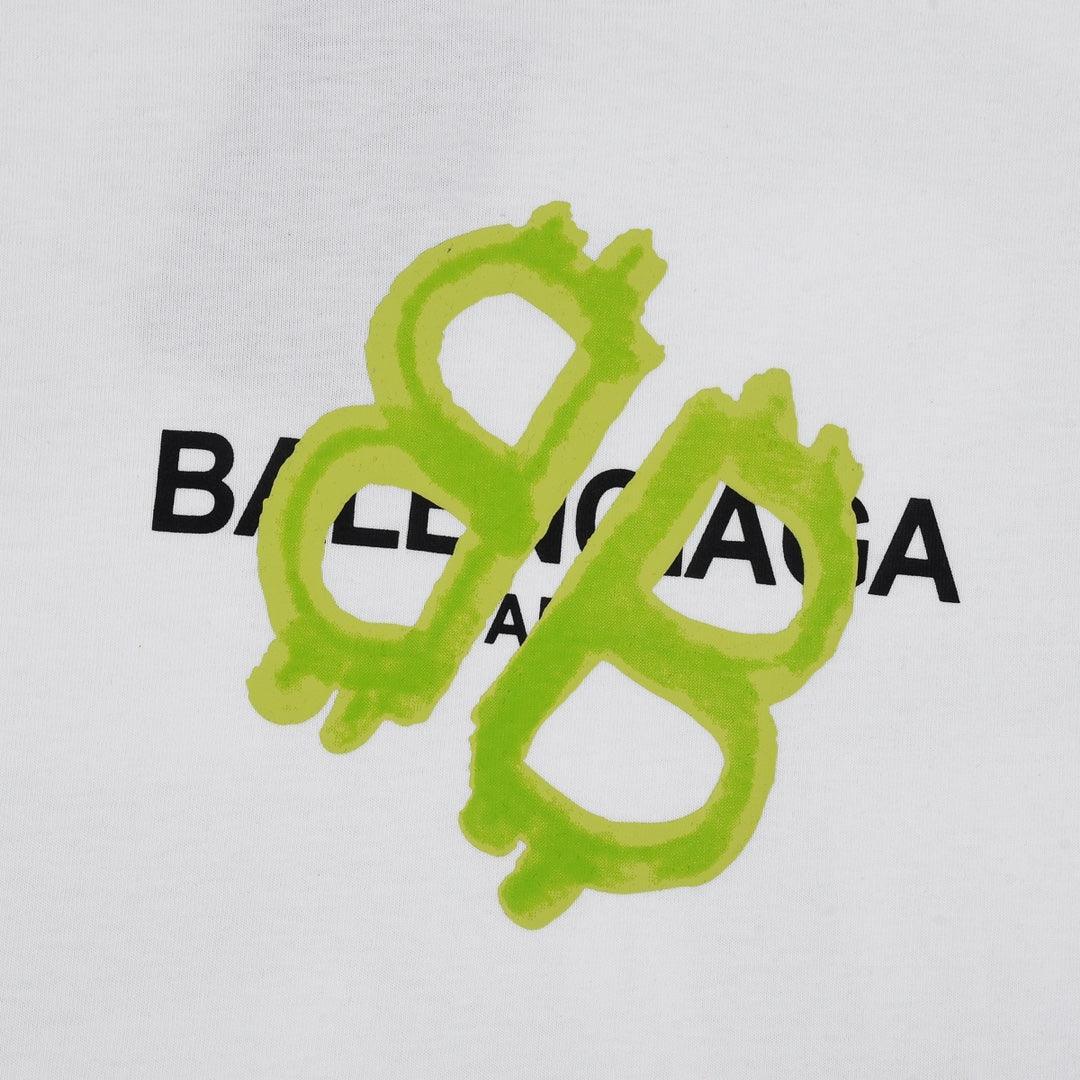 Balenciaga White & Green T-Shirt Without Collar Banlieue91