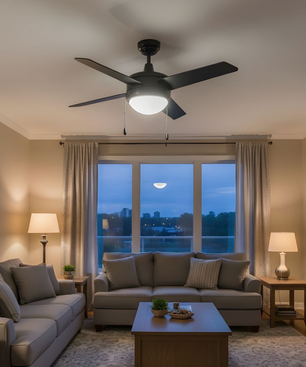 52" Europa IV 4-Blade Ceiling Fan Black Finish with Integrated LED Light LampsUSA