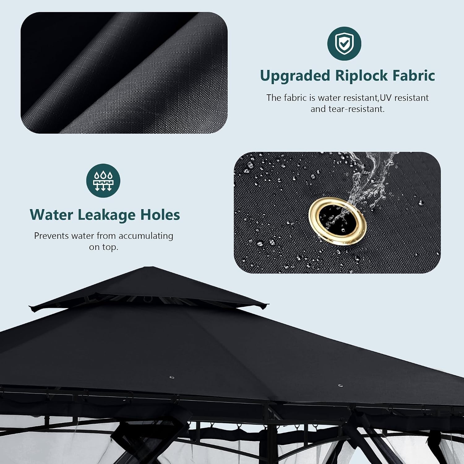 Outdoor Gazebo 10x12 Black Weatherproof Steel Frame