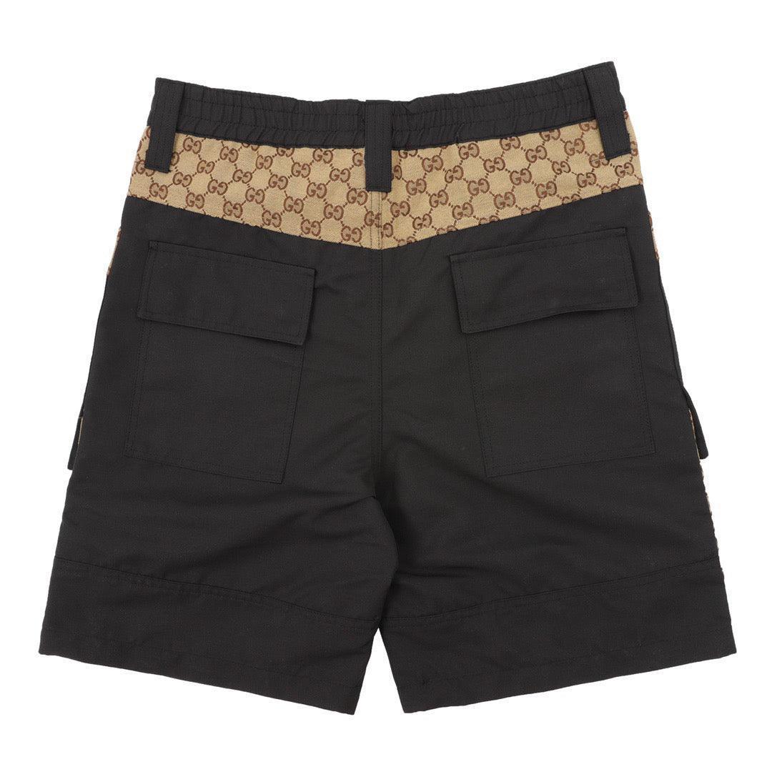 Gucci Dark Grey Bermuda Shorts with GG Canvas Inserts in Cotton Banlieue91