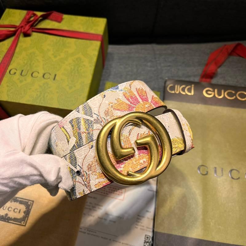 Gucci Guccissima Leather Floral Print Double Gold G Buckle Woman Belt 'Multicolor' Banlieue91