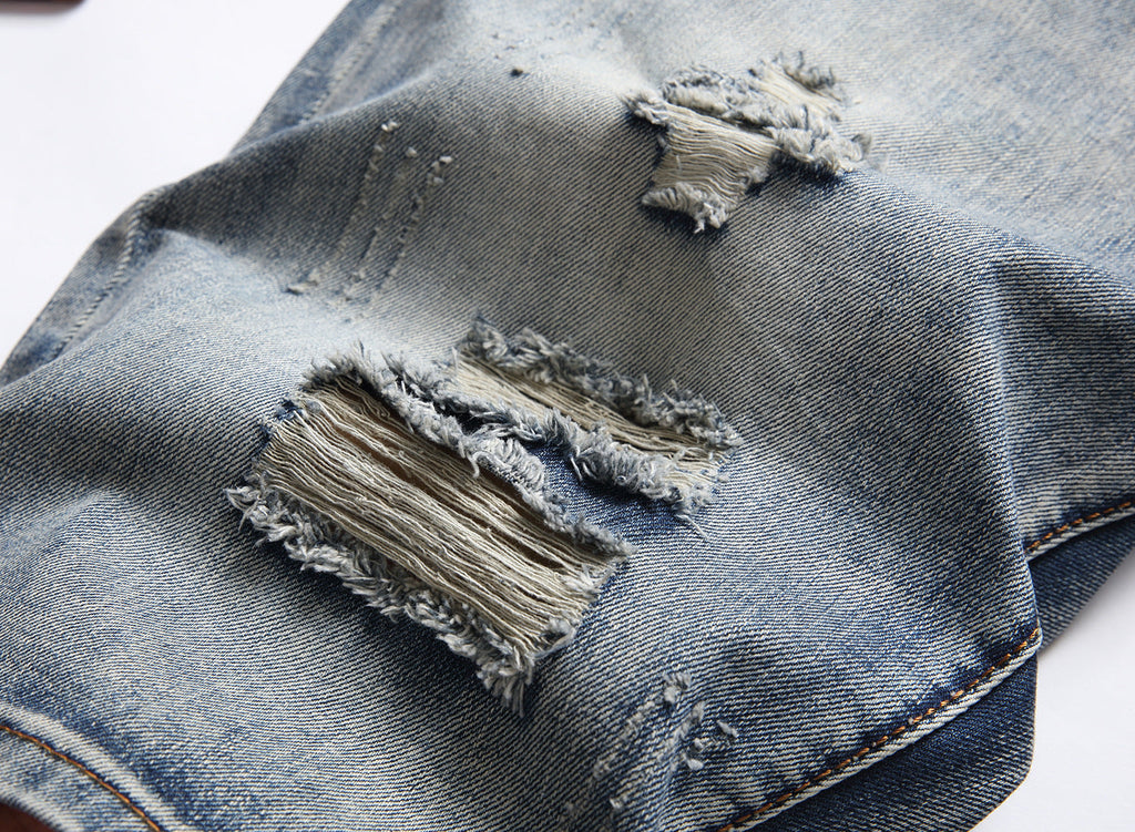 Trendy Men's Summer Five-point Shorts With Holes In Nostalgic Fashion Slim Fit