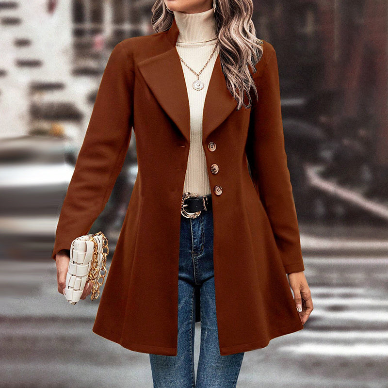 Women’s Winter Overcoat — Lapel Collar, Single-Breasted, Long Pea Coat FitiqueFit