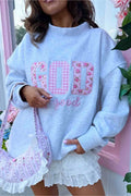Light Grey GOD IS GOOD Letter Print Crewneck Pullover Sweatshirt