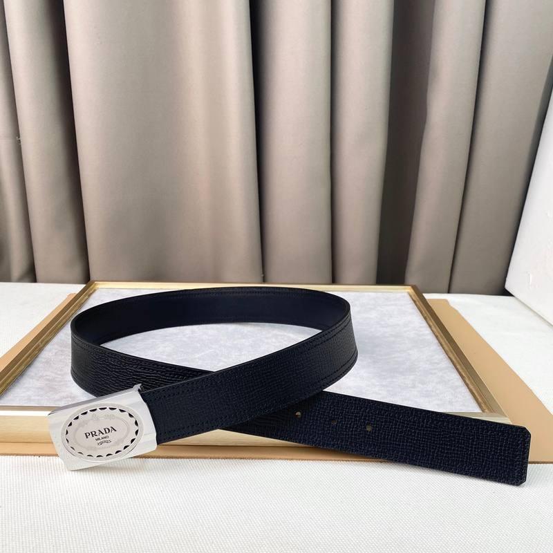 Prada Leather Belt Brushed Silver Buckle 'Black' Banlieue91