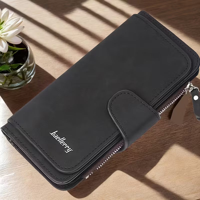 Vintage Faux Leather Long Wallet – Trifold Credit Card Holder with Snap & Zipper DailySale