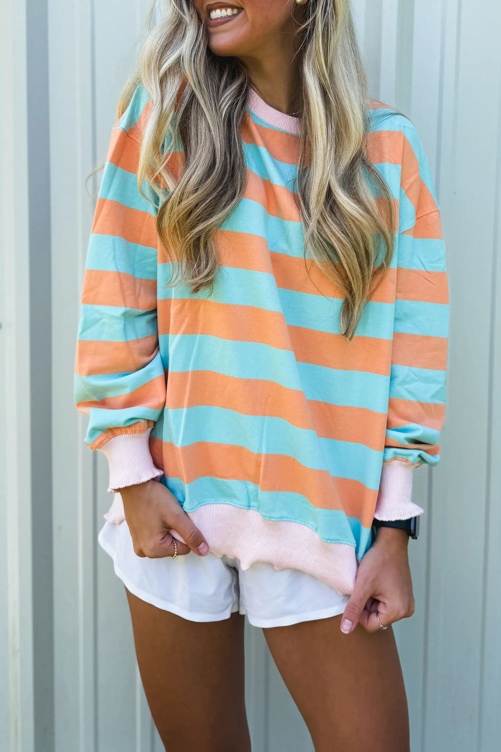 Orange Stripe Pullover Long Sleeve Top