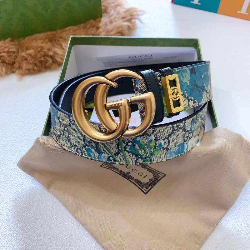 Gucci Guccissima Leather Floral Print Double Gold G Buckle Woman Belt Banlieue91