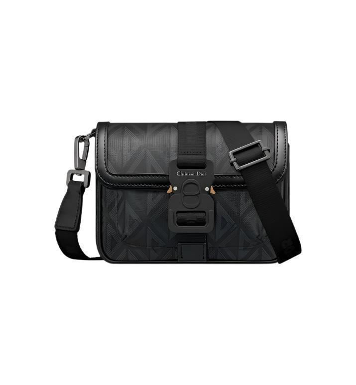 Mini Dior Hit the Road Messenger Bag with Flap Black Coated Cotton Canvas with CD Diamond Print Banlieue91