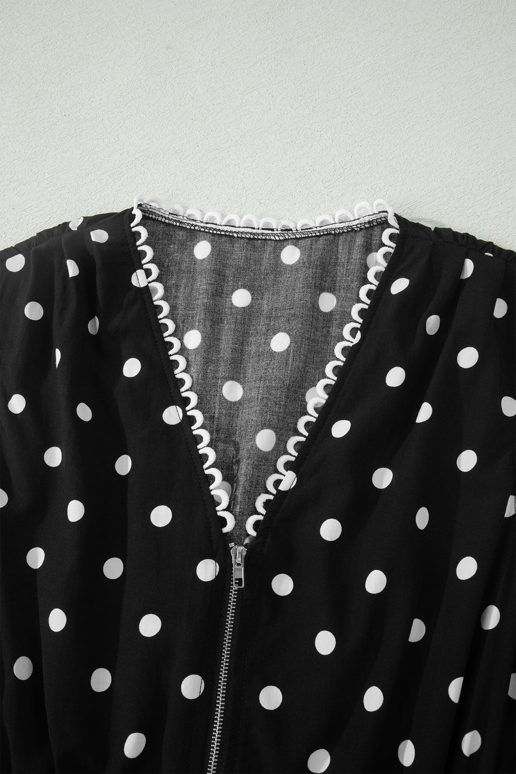 Brown Polka Dot Print Contrast Trim V Neck Zip Up Sleeveless Dress