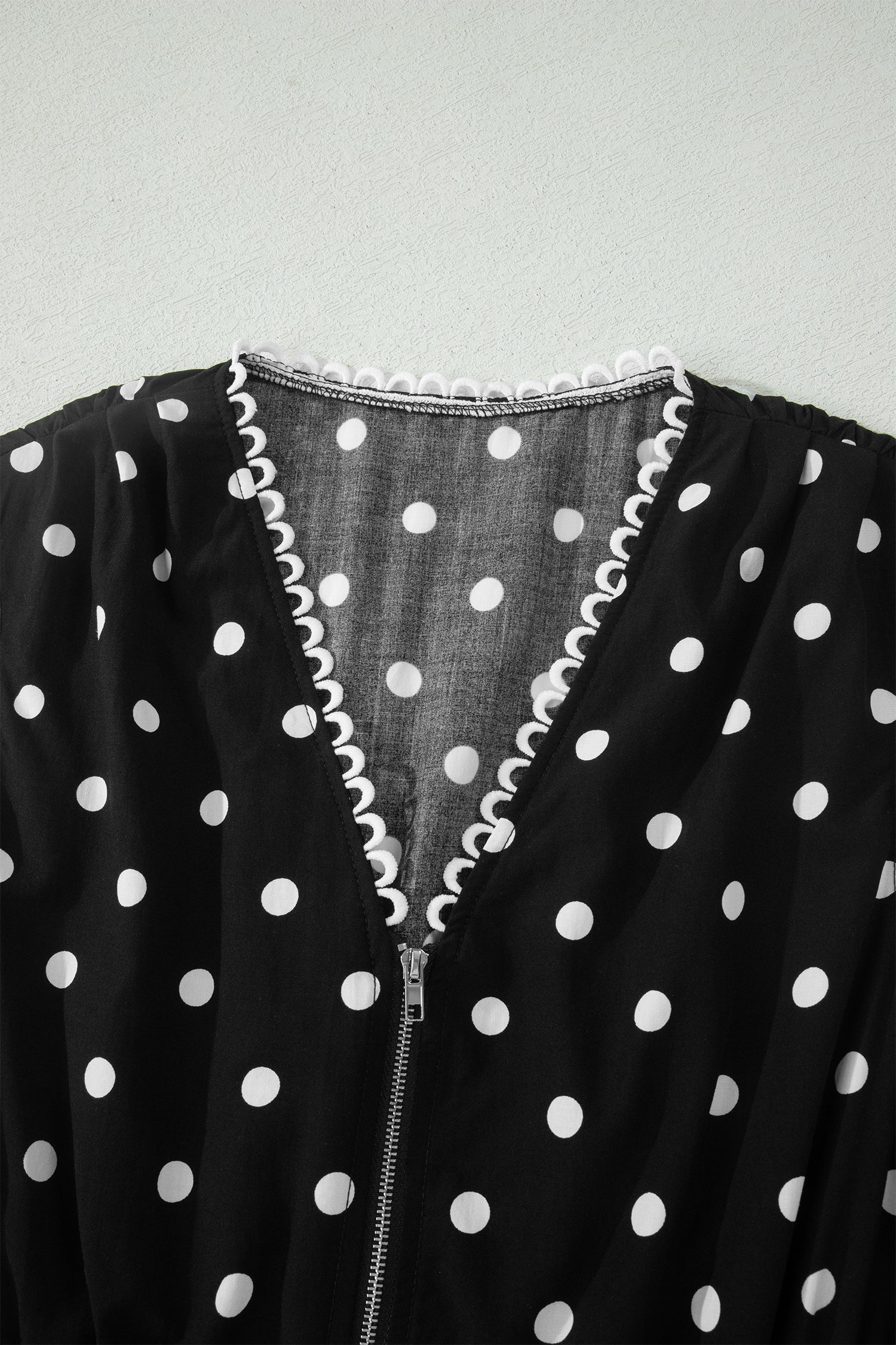 Brown Polka Dot Print Contrast Trim V Neck Zip Up Sleeveless Dress