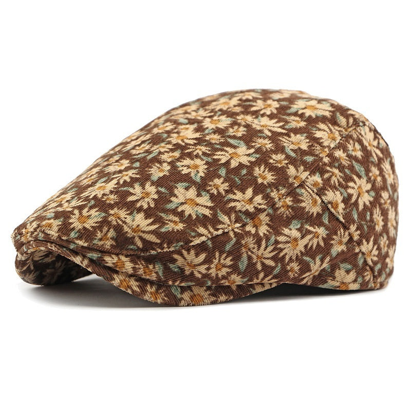 Personalized Ethnic Style Floral Beret Women's British Retro Corduroy FLIPSTYLEZLLC
