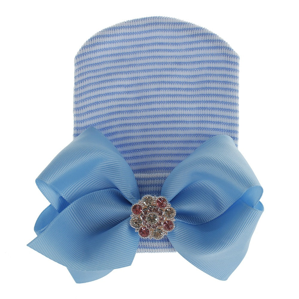 European and American Big Bow Glittering Diamond Pink Stripe Girl Baby Knitted Hat Newborn Baby Pullover Hat V.I.P Digital Presence
