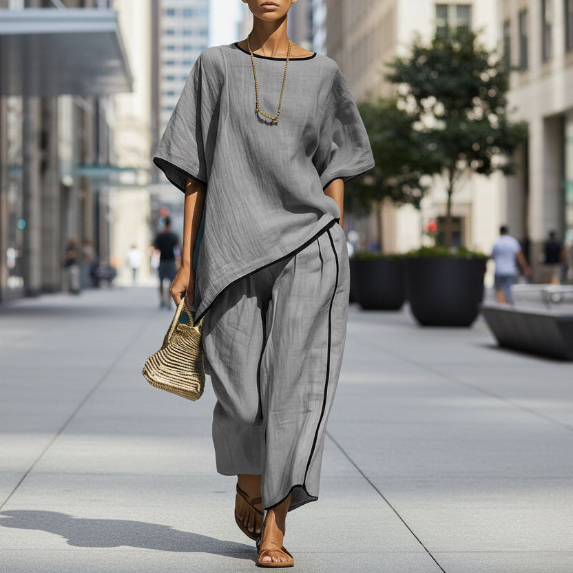 Women's Casual Resort Loose Short-Sleeve Top & Pants Set FitiqueFit