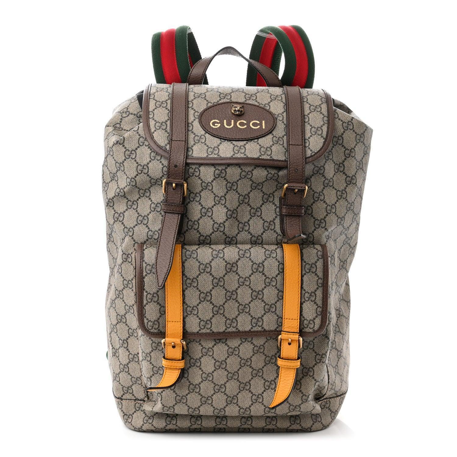 Gucci Soft GG Supreme Monogram Neo Vintage Double Buckle Backpack Beige New Acero Crop Banlieue91