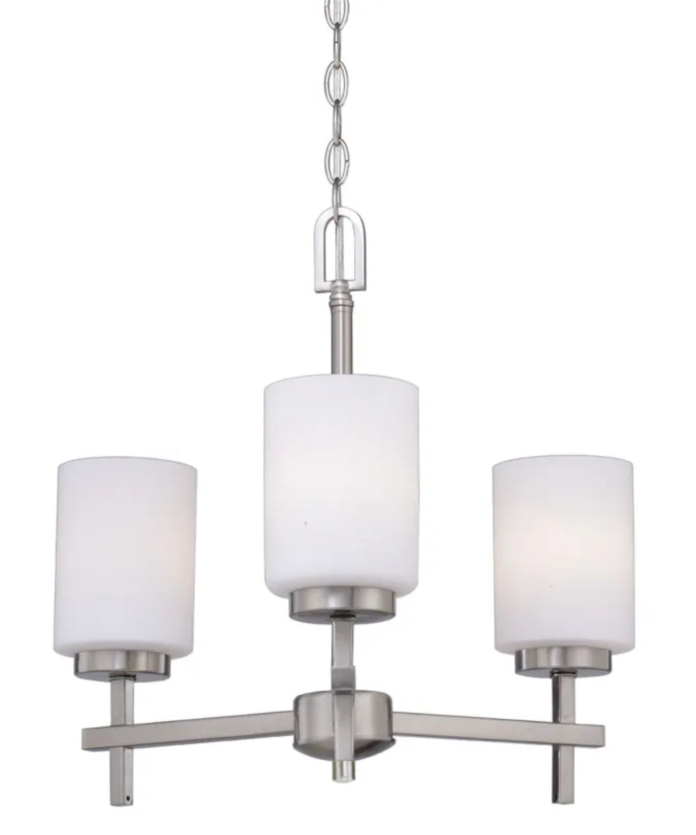 18"W 3-Light LED Chandelier Light Fixture Brushed Nickel Finish with Frosted Opal Glass Shades LampsUSA