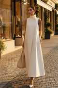 Elegant Sleeveless Long Dress – Stand Collar Office & Casual Dress FitiqueFit