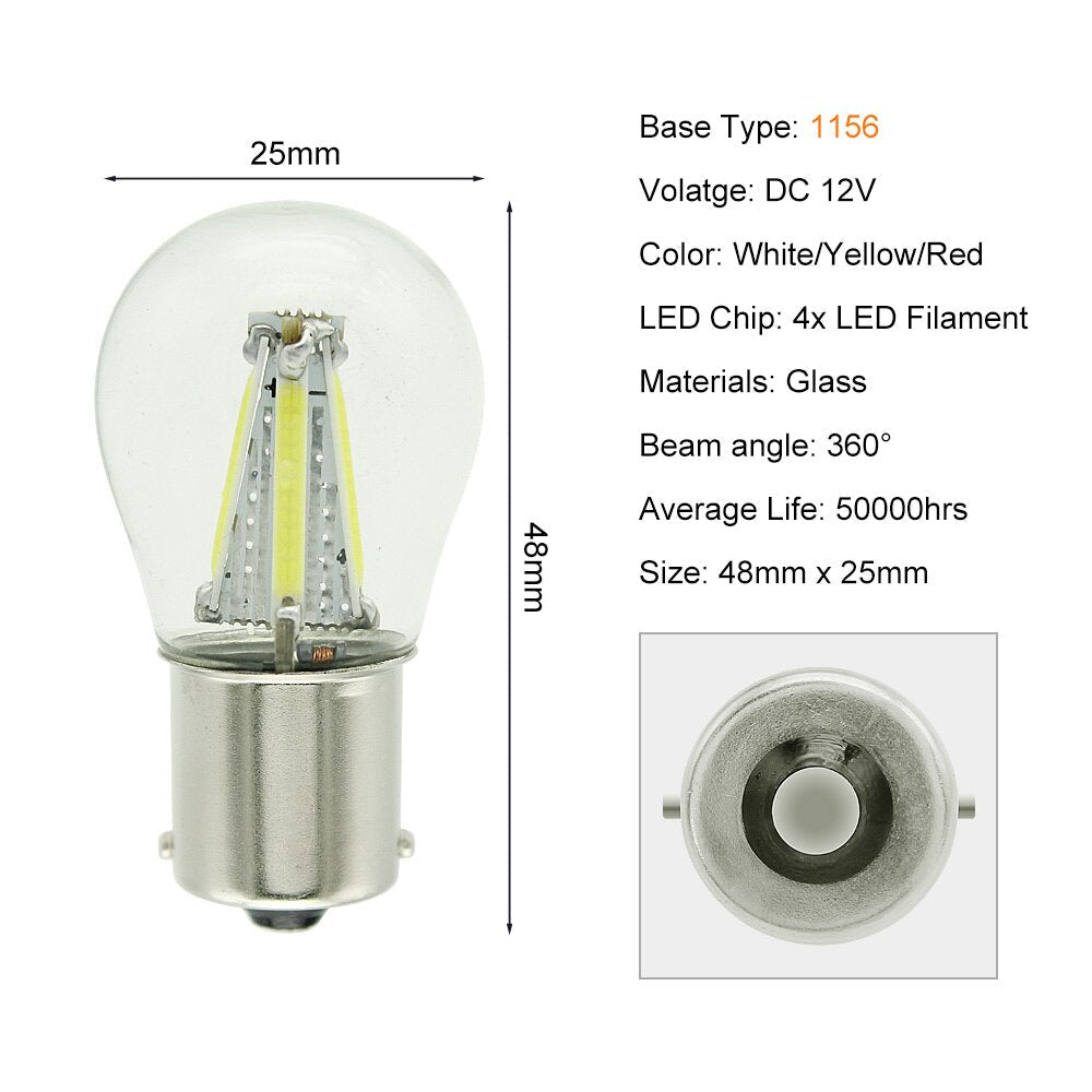 1pcs 1156 P21W BA15S 1157 BAY15D COB LED Filament Chip Car Brake Lights Auto Reverse Bulb Parking Lamp 12V Red White Yellow
