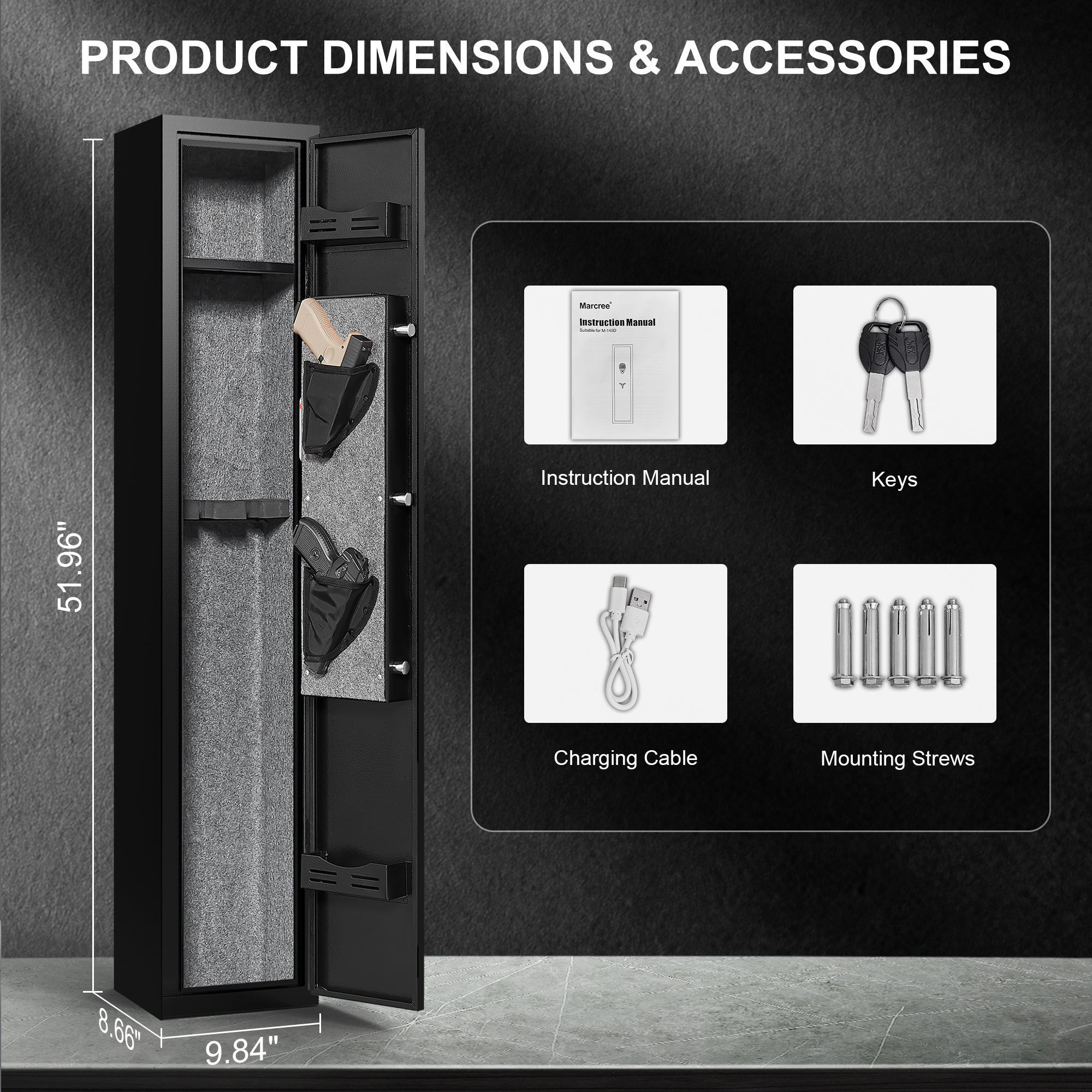 5 gun safes with 3 pistol pockets, quick access biometric adjustable heavy-duty gun rack mounted gun safes