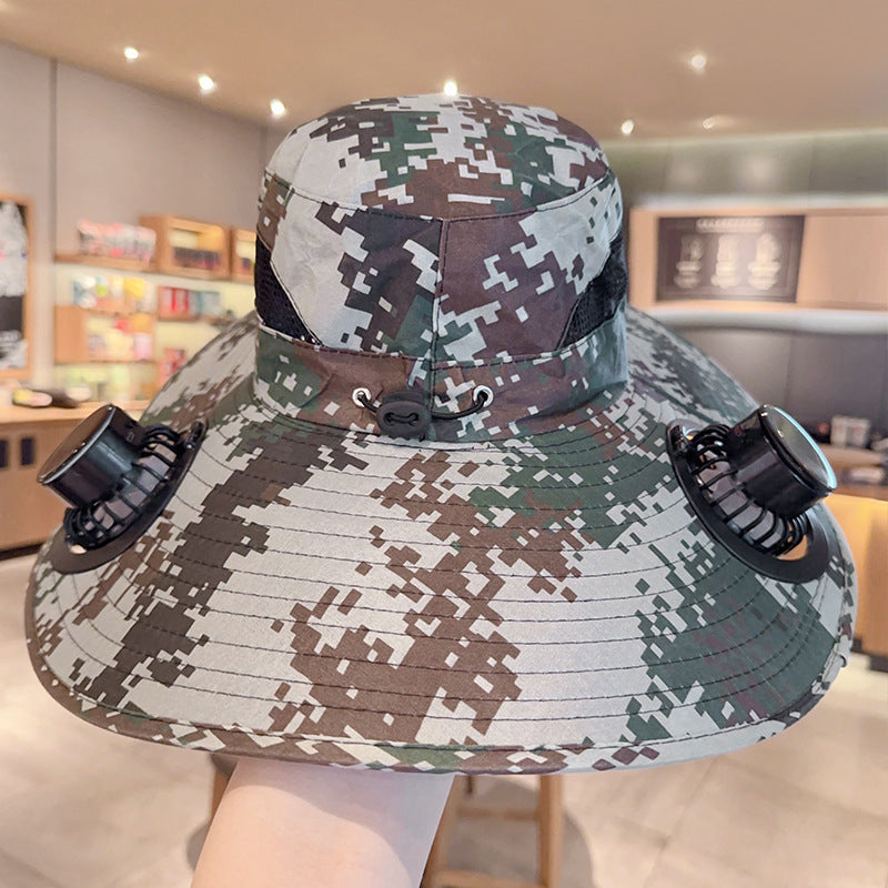 Solar powered fan large brim hat men's outdoor sunshade hat mountain climbing fisherman hat V.I.P Digital Presence