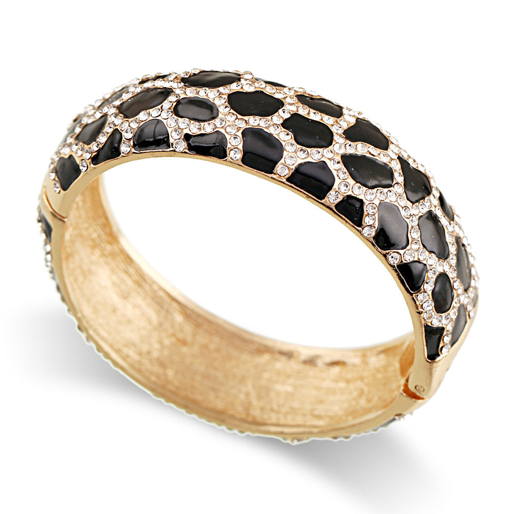 Leopard patterned enamel full diamond drop glaze fashionable alloy open bracelet in 6 colors V.I.P Digital Presence