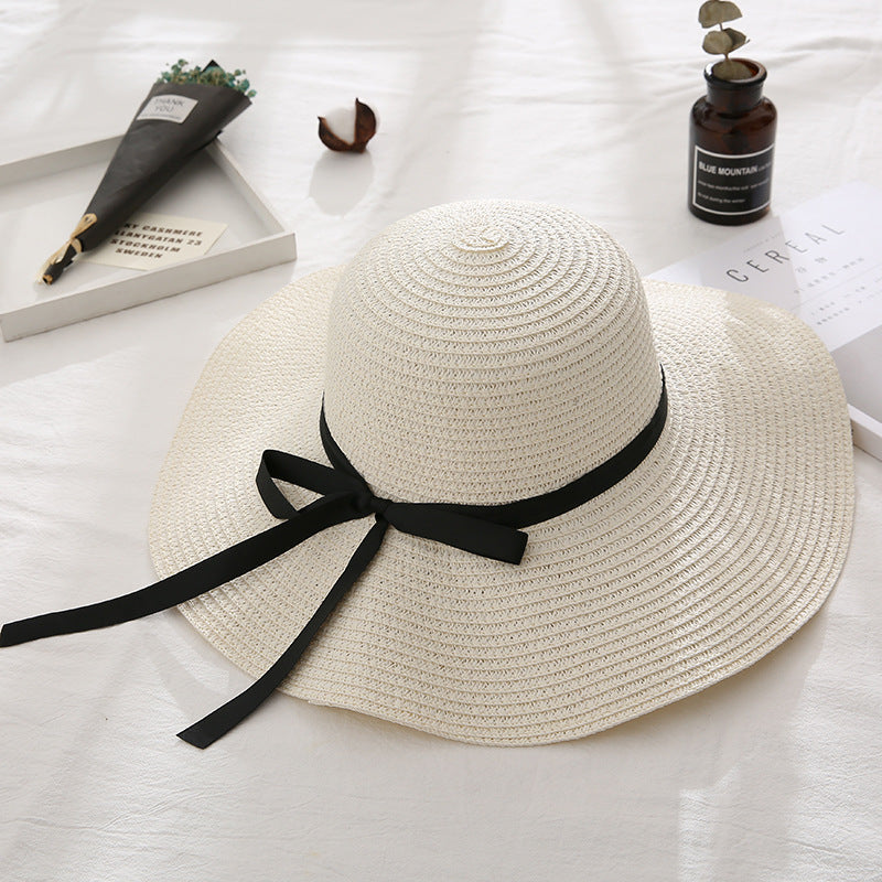 Summer Cap Black Ribbon Decorate Wavy Straw Hat For Girls Hat Kids Sun Cap Baby Beach Hats for Girls Stevvex