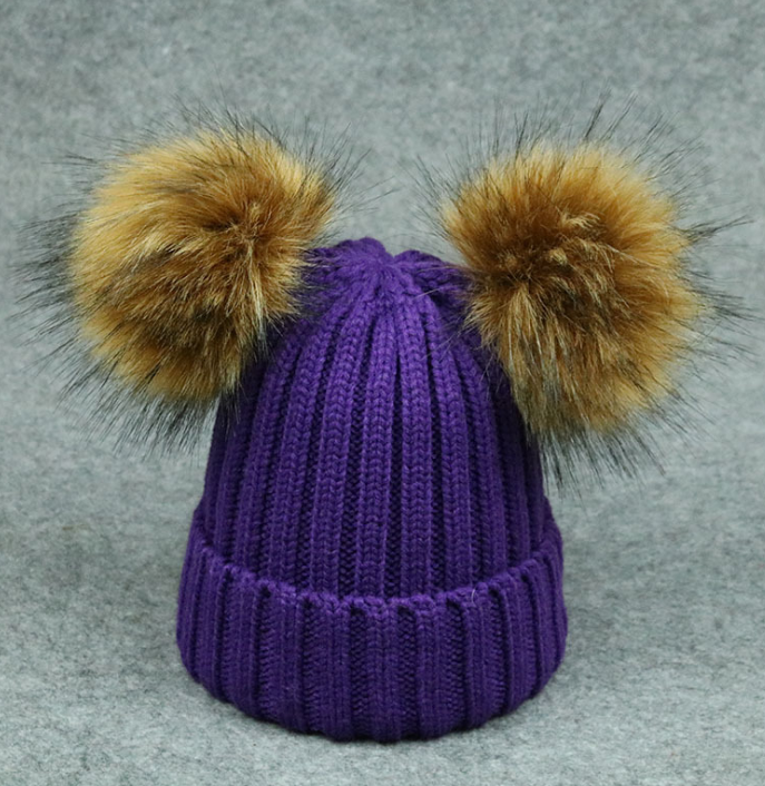 Modern Trend Children's Winter Toddler Baby Kids hat Cap With Two Double Pompom Ears Funny Hat Stevvex