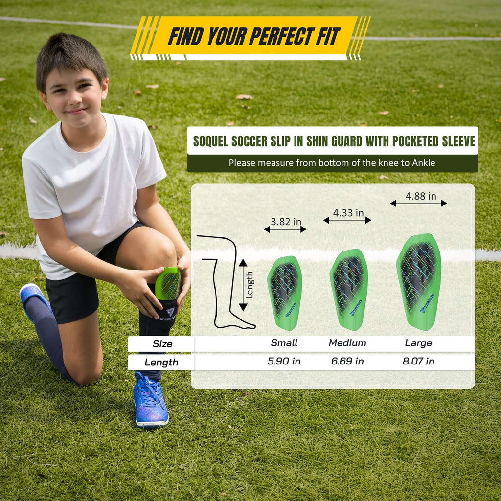 Soquel Soccer Slip in Shin Guard with Pocketed Sleeve-Green/Black Vizari Sports