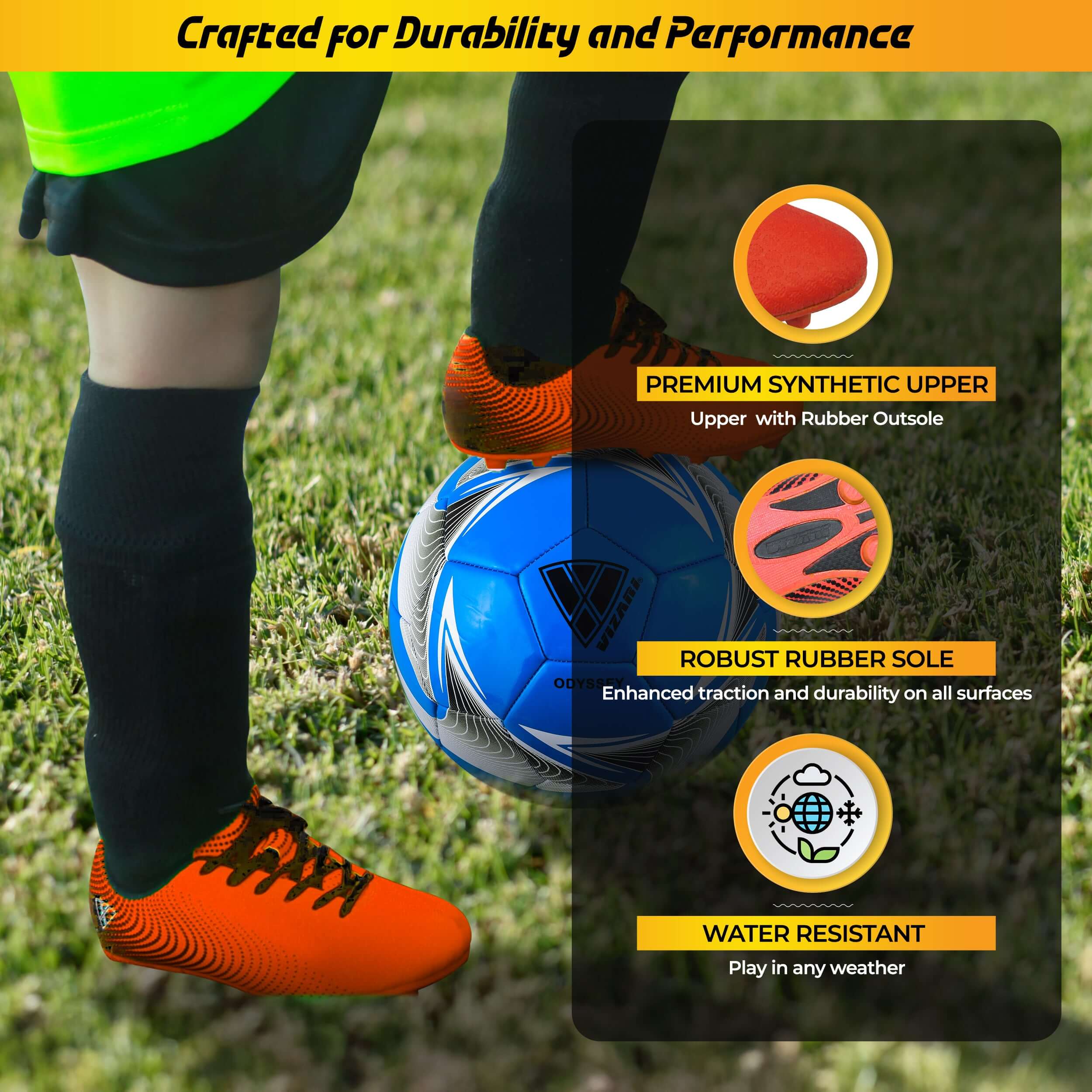 Stealth Firm Ground Soccer Shoes -Orange/Black Vizari Sports