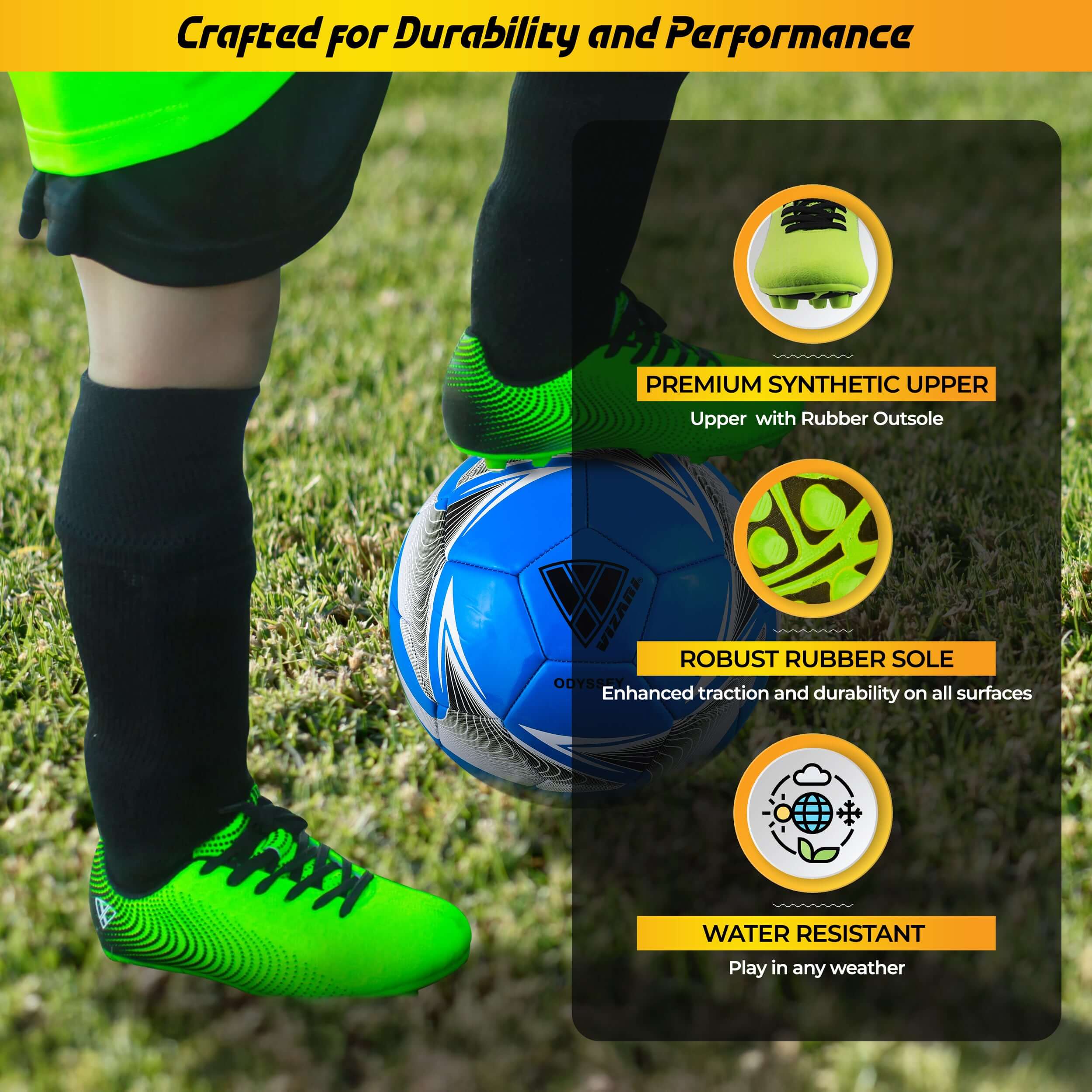 Stealth Firm Ground Soccer Shoes -Green/Black Vizari Sports