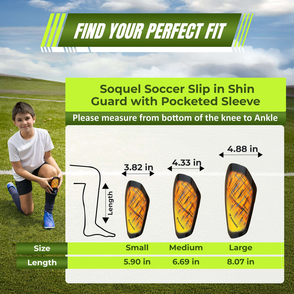 Soquel Soccer Slip in Shin Guard with Pocketed Sleeve-Orange/Black Vizari Sports