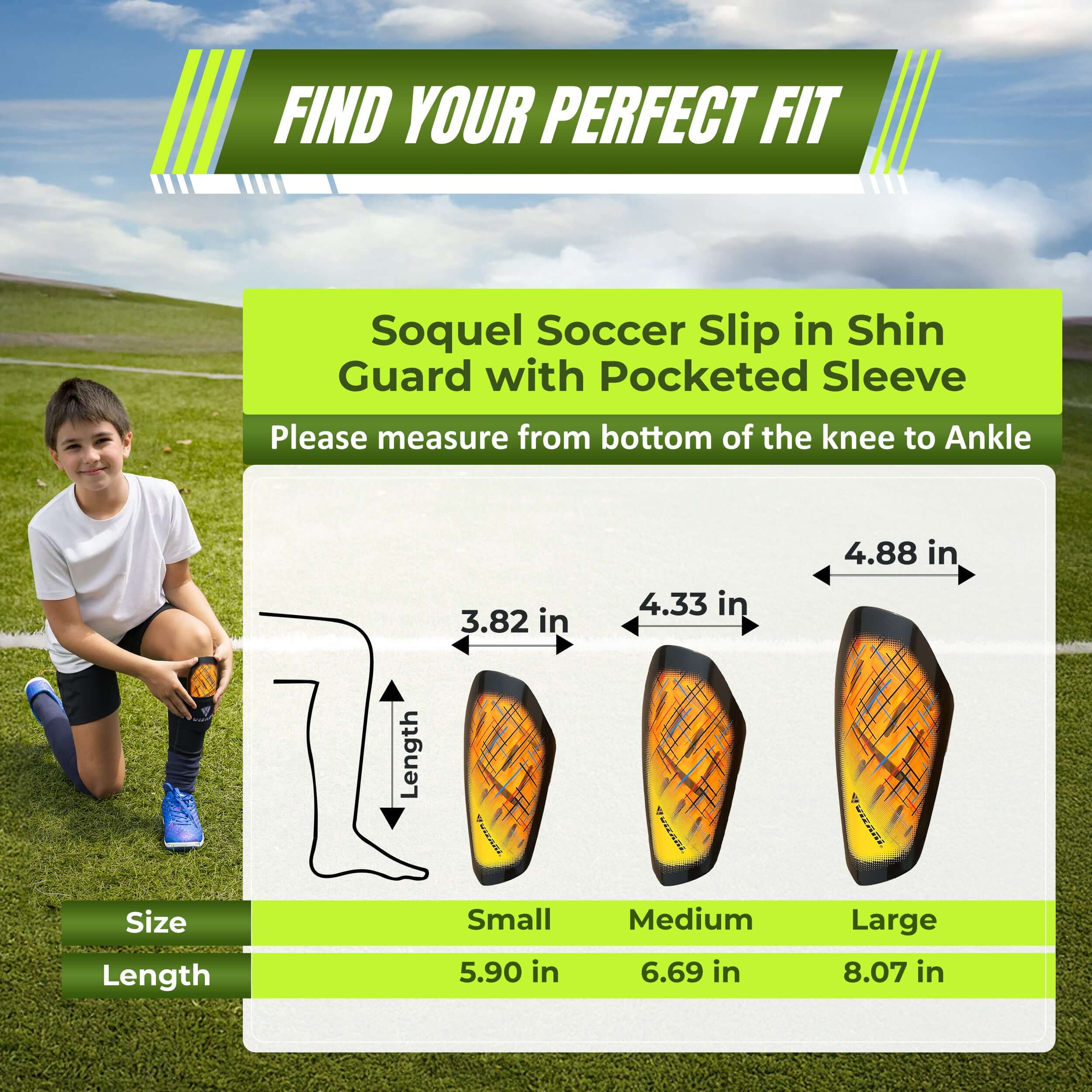 Soquel Soccer Slip in Shin Guard with Pocketed Sleeve-Orange/Black Vizari Sports