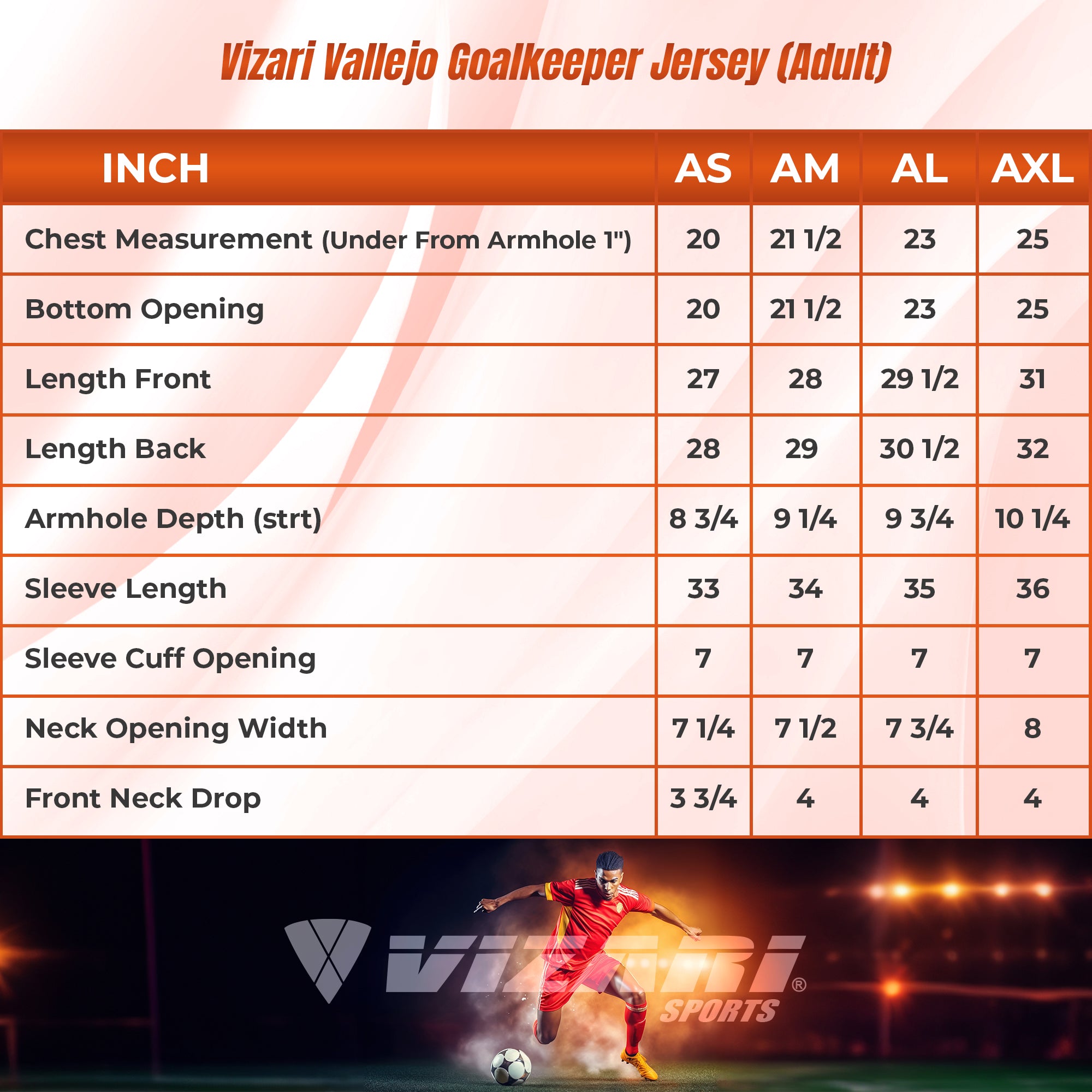 Vizari Vallejo Goalkeeper Jersey with Padded Elbows – Orange/Black Vizari Sports