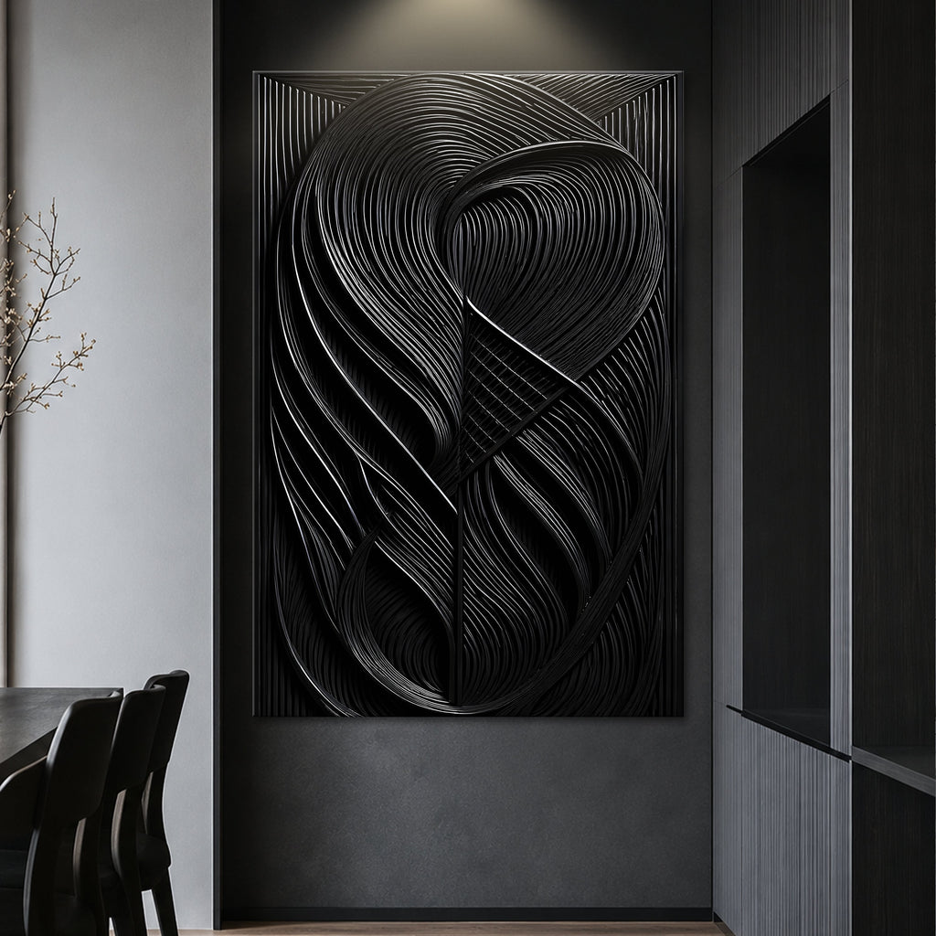 Modern Black Waves Wall Art Tailored Canvases